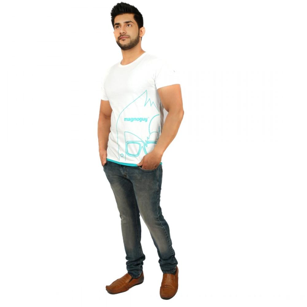 Printed Mens Cotton White T-Shirt