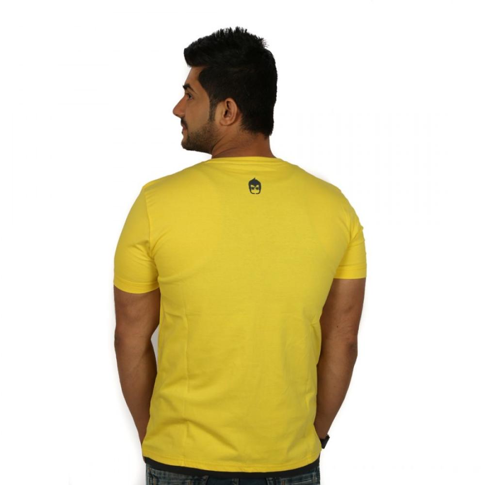 Printed Mens Round Yellow Neck T-Shirt