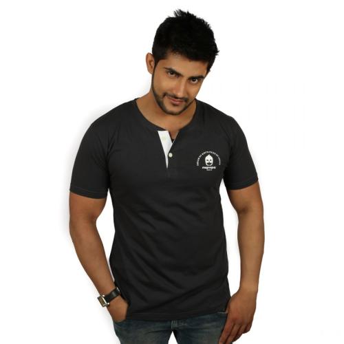 Solid Darg Gray Mens Henley T-Shirt