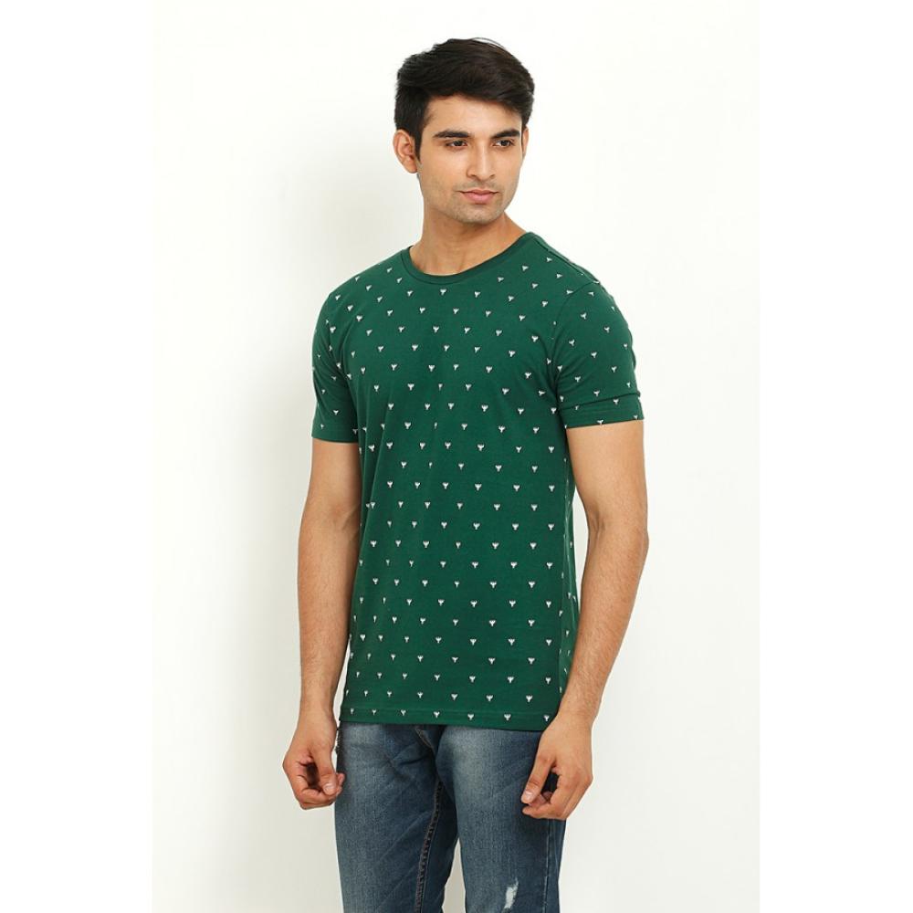 Solid Men Henley Dark Green T-Shirt