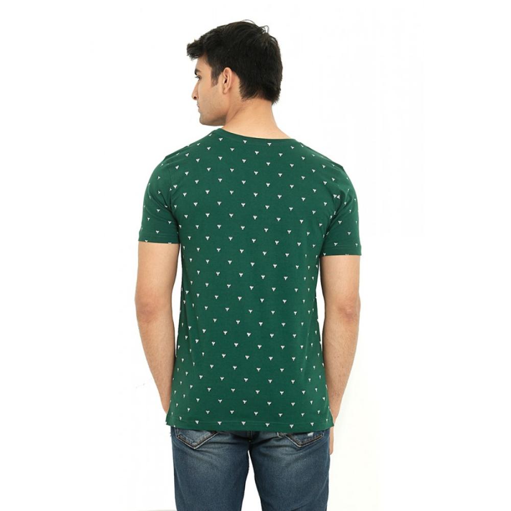 Solid Men Henley Dark Green T-Shirt