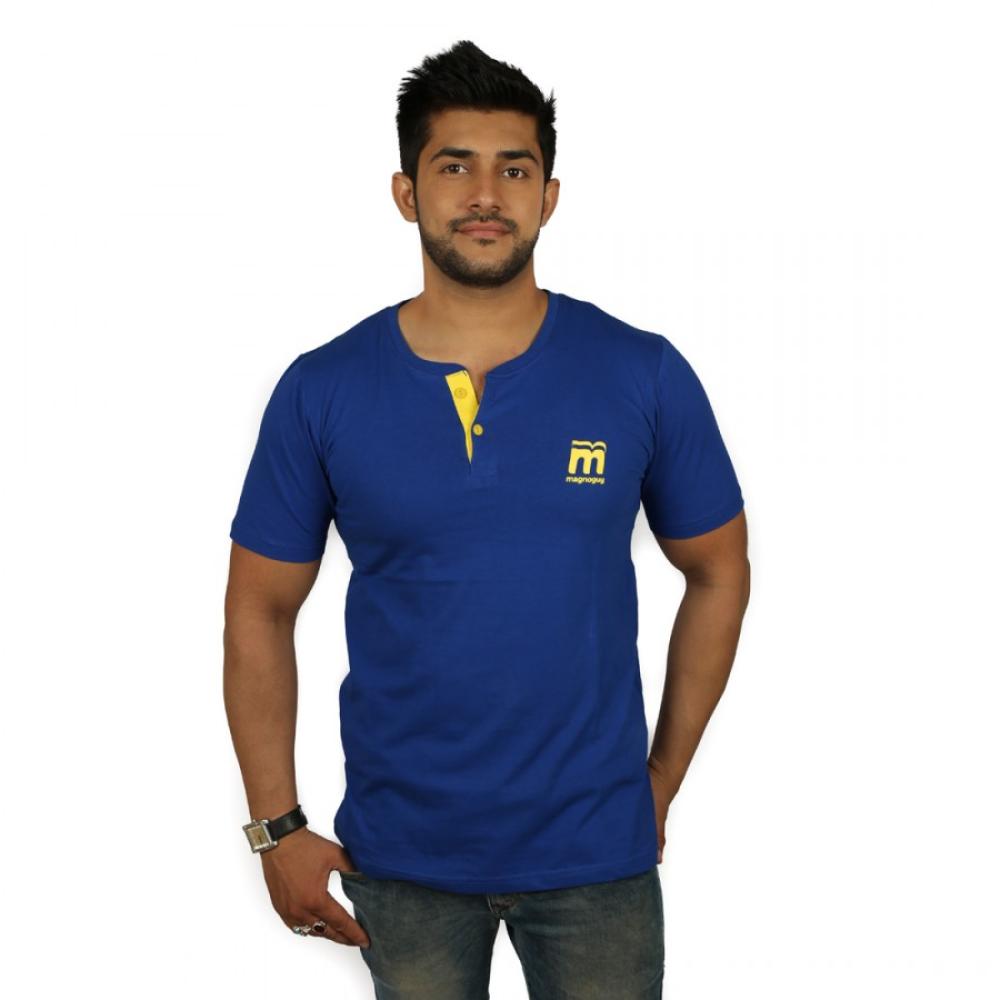 Solid Mens Henley Royal Blue T-Shirt