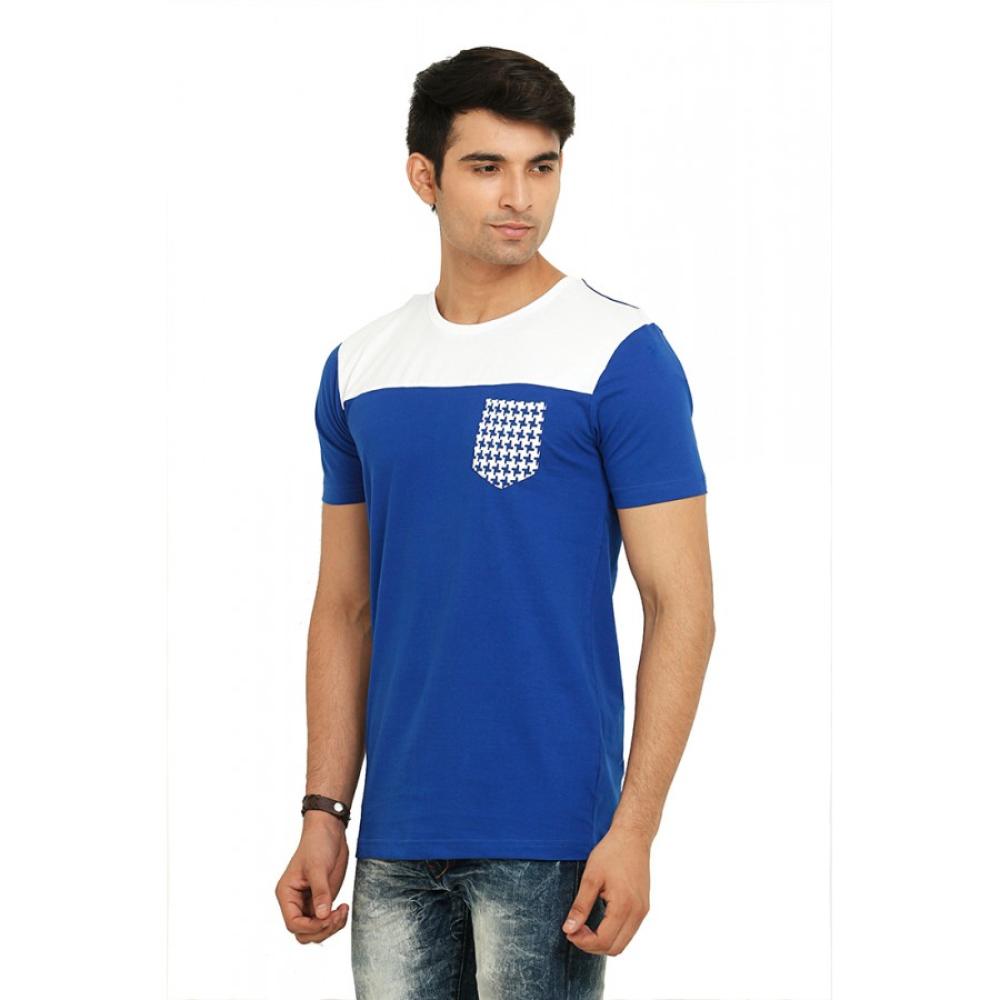 Yoke Blue and White With Pocket Round neck