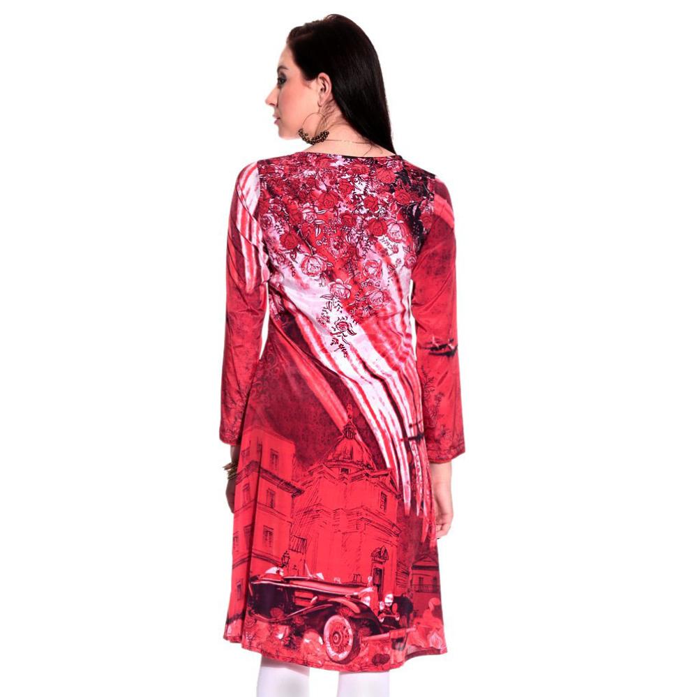 Biba Red Printed Polyester Medium Kurti