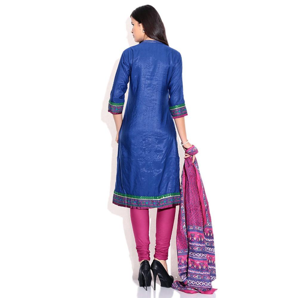 Biba Royal Blue Plain Cotton Polyster Stitched Salwar Suit