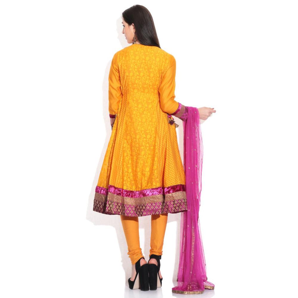 Biba Gold Embroidered Stitched Anarkali Salwar Suit