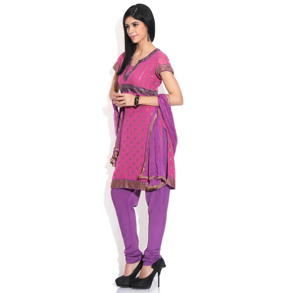 Biba Fuchsia Cutdana Work Stitched Straight Fit Salwar Suit