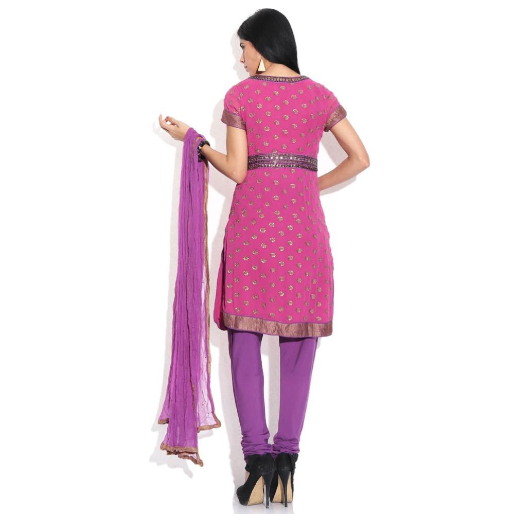Biba Fuchsia Cutdana Work Stitched Straight Fit Salwar Suit