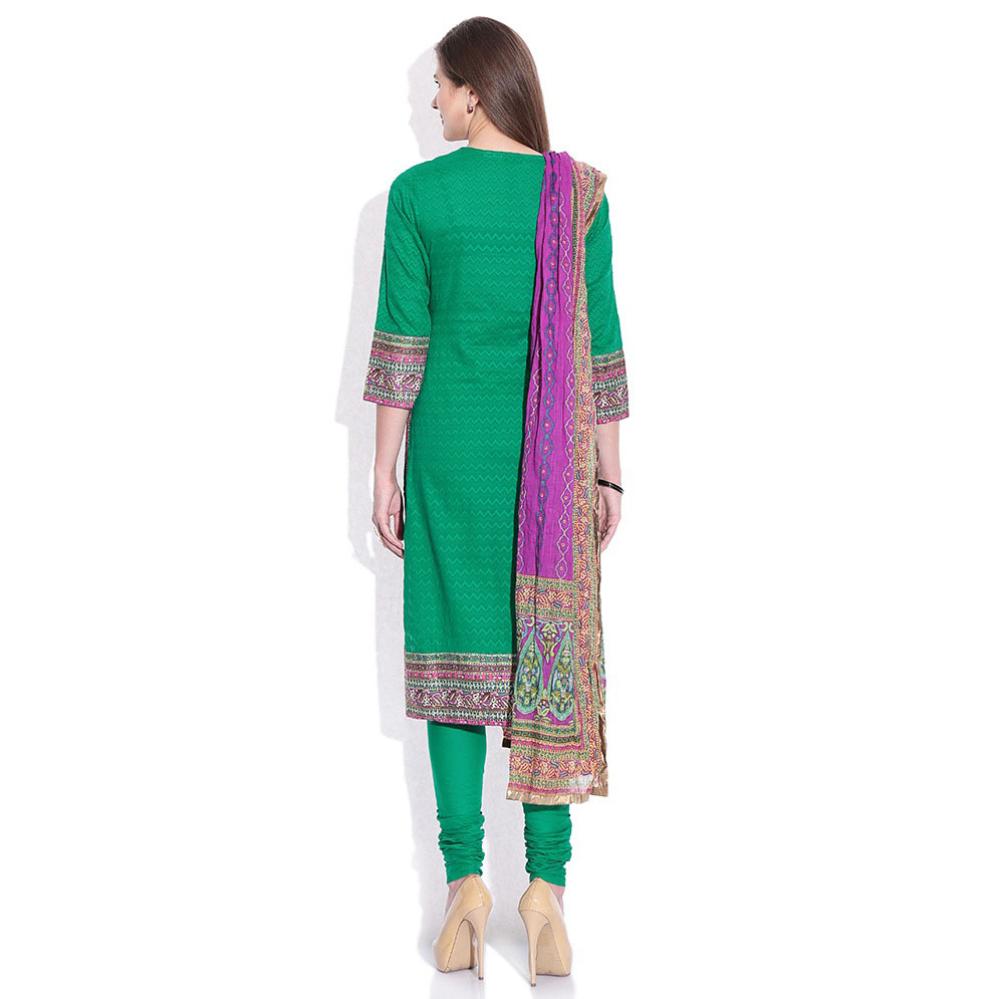 Biba Green Embroidered Churidar Kurta With Dupatta