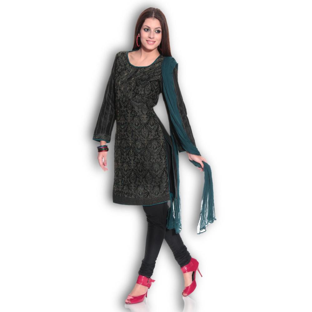 BIBA Black Embroidered Blended Stitched Regular Fit Salwar Suit
