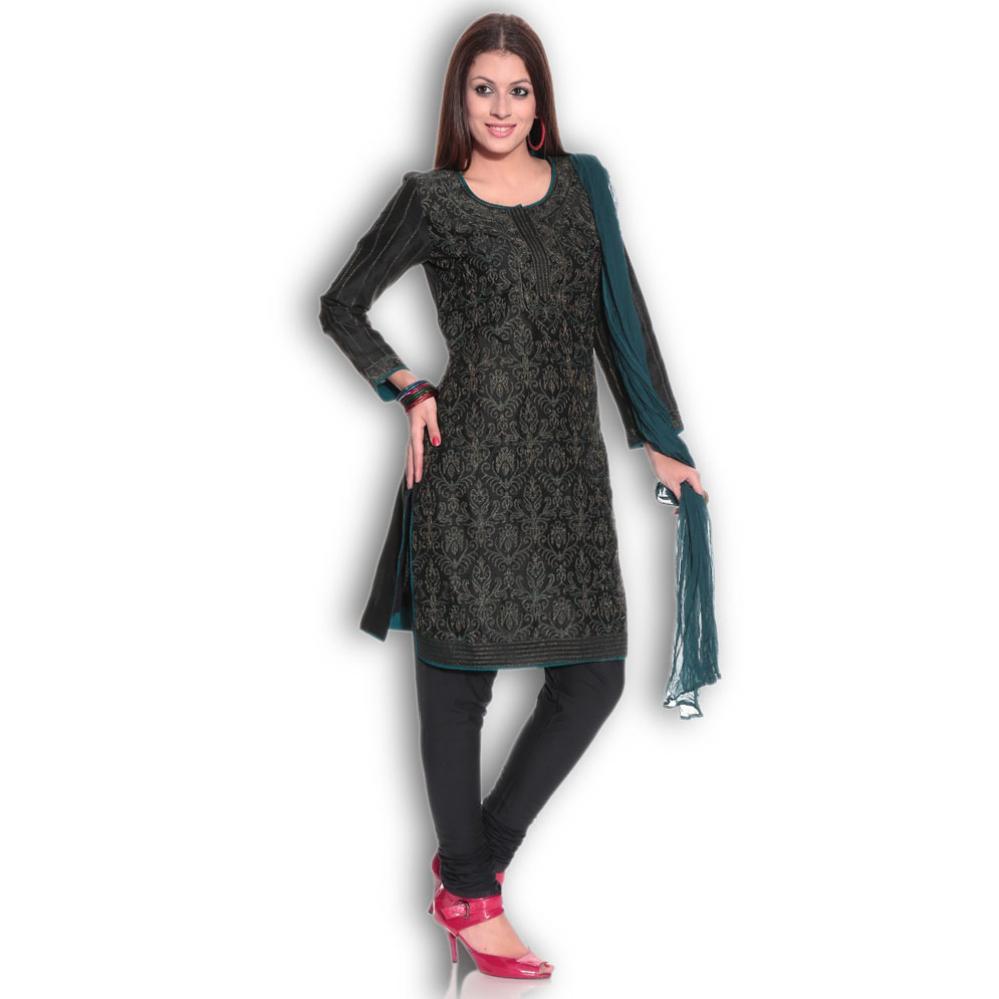 BIBA Black Embroidered Blended Stitched Regular Fit Salwar Suit