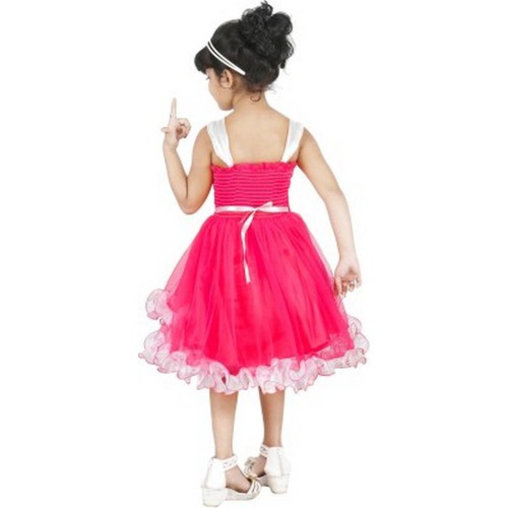 Ftcbazar Girls Empire Waist Pink Dress