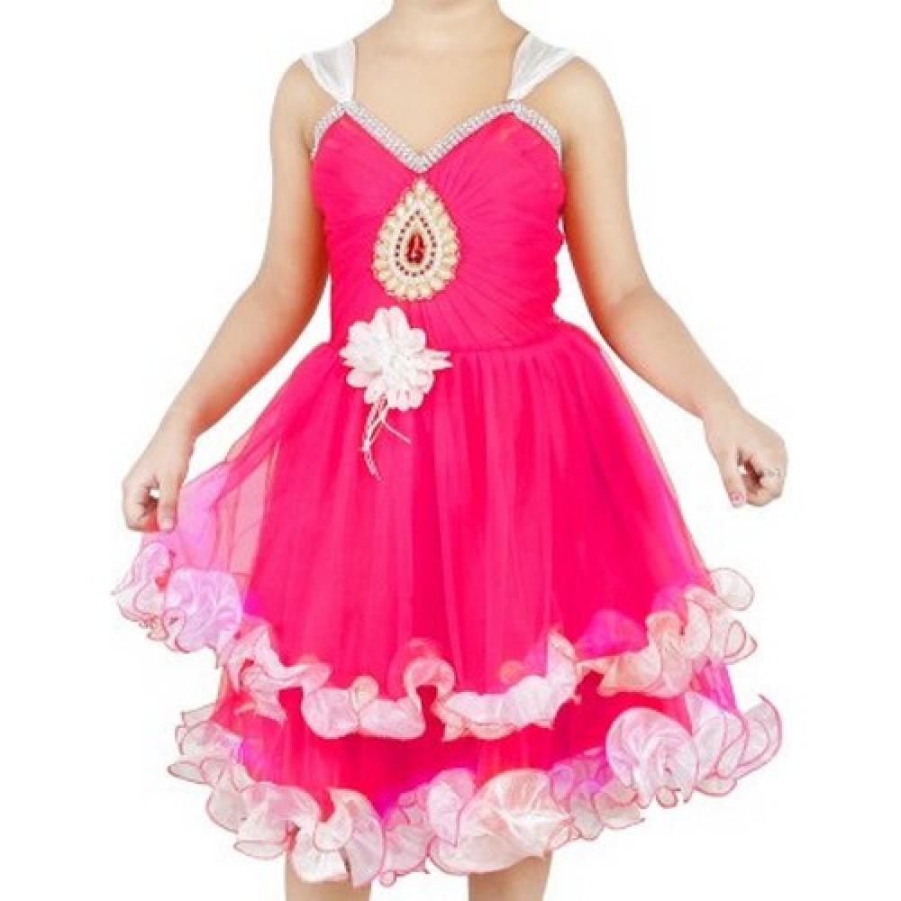 Ftcbazar Girls Empire Waist Pink Dress
