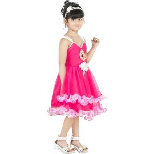 Ftcbazar Girls Empire Waist Pink Dress