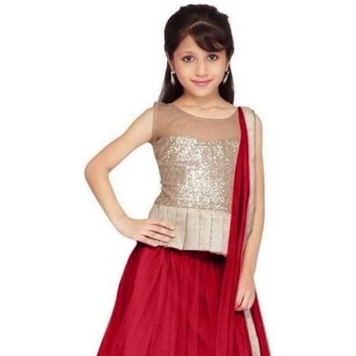 FIT FASHION Self Design Girls Lehenga, Choli and Dupatta Set