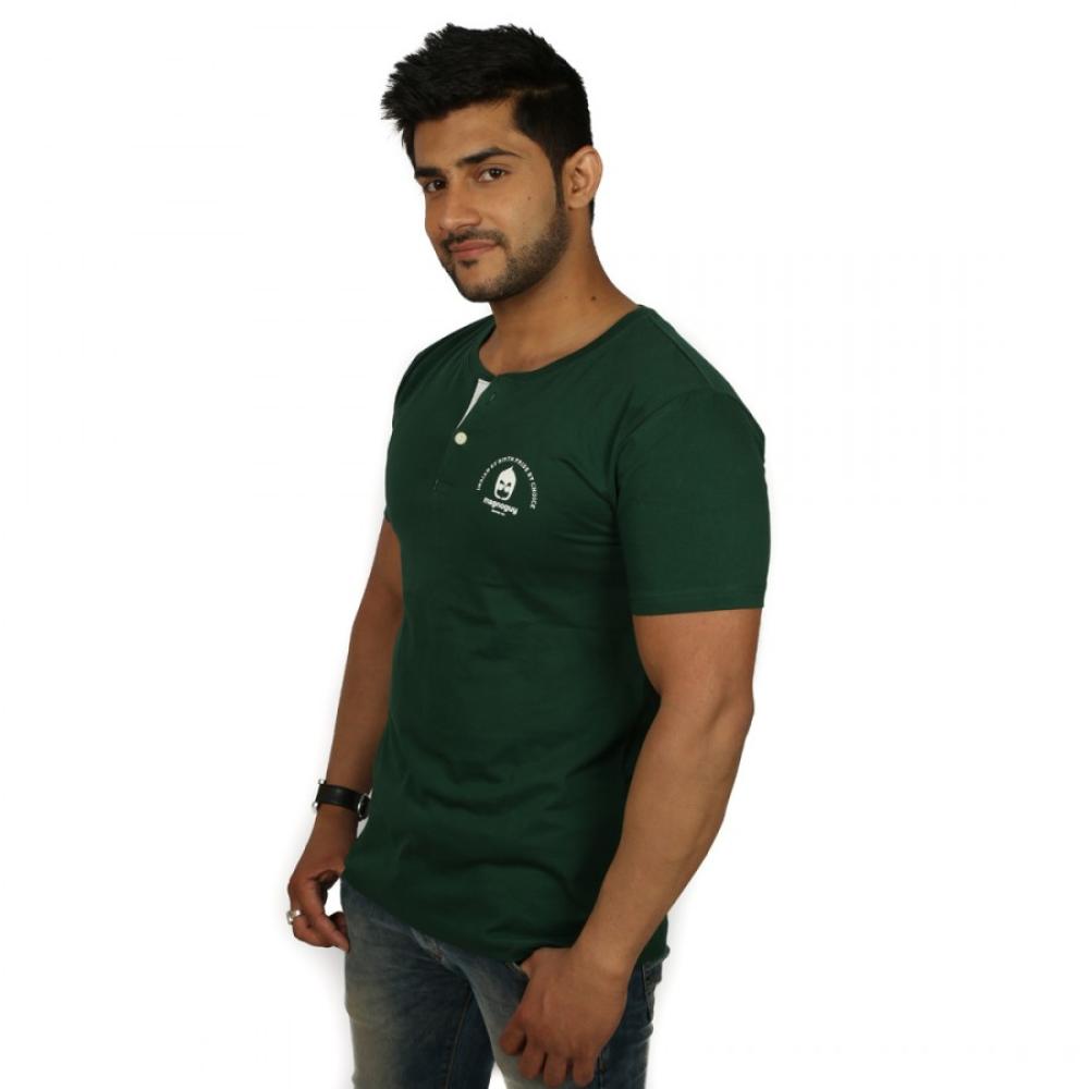 Printed Mens Round Neck Dark Green Parrot Green T-Shirt
