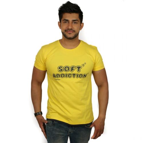Printed Mens Round Yellow Neck T-Shirt image