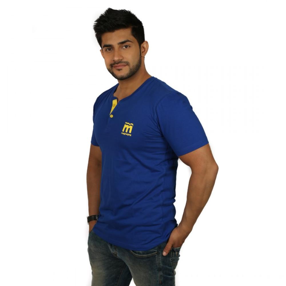 Solid Mens Henley Royal Blue T-Shirt
