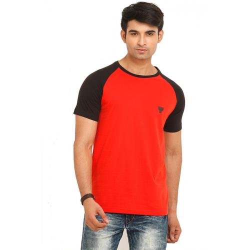 Red and Black Half Sleeve Round neck T shirt image