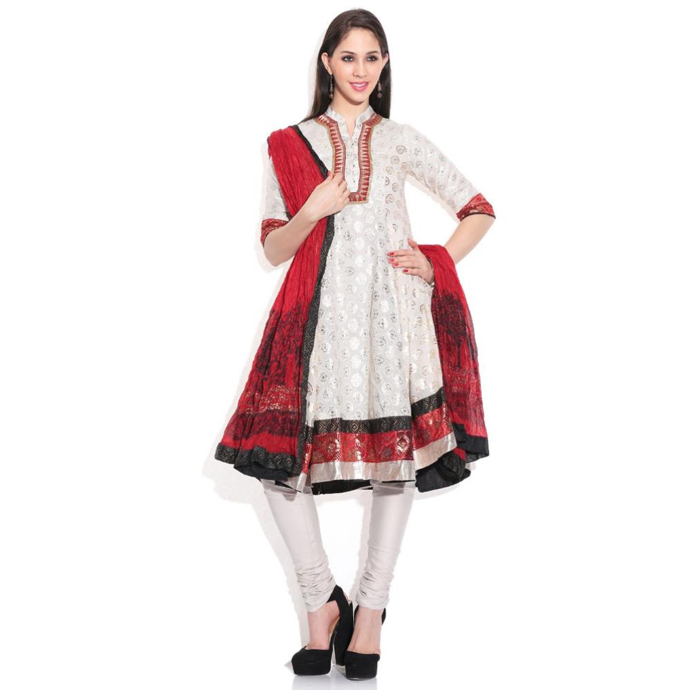 Biba Cream Embroidered Stitched Anarkali Salwar Suit