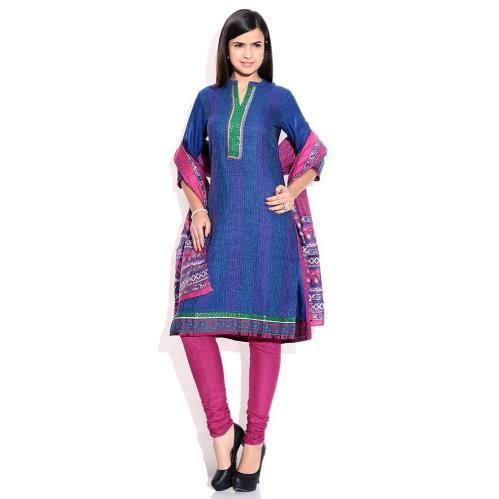 Biba Royal Blue Plain Cotton Polyster Stitched Salwar Suit image