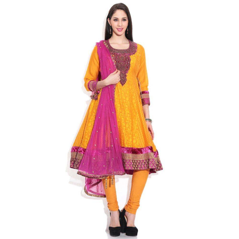 Biba Gold Embroidered Stitched Anarkali Salwar Suit