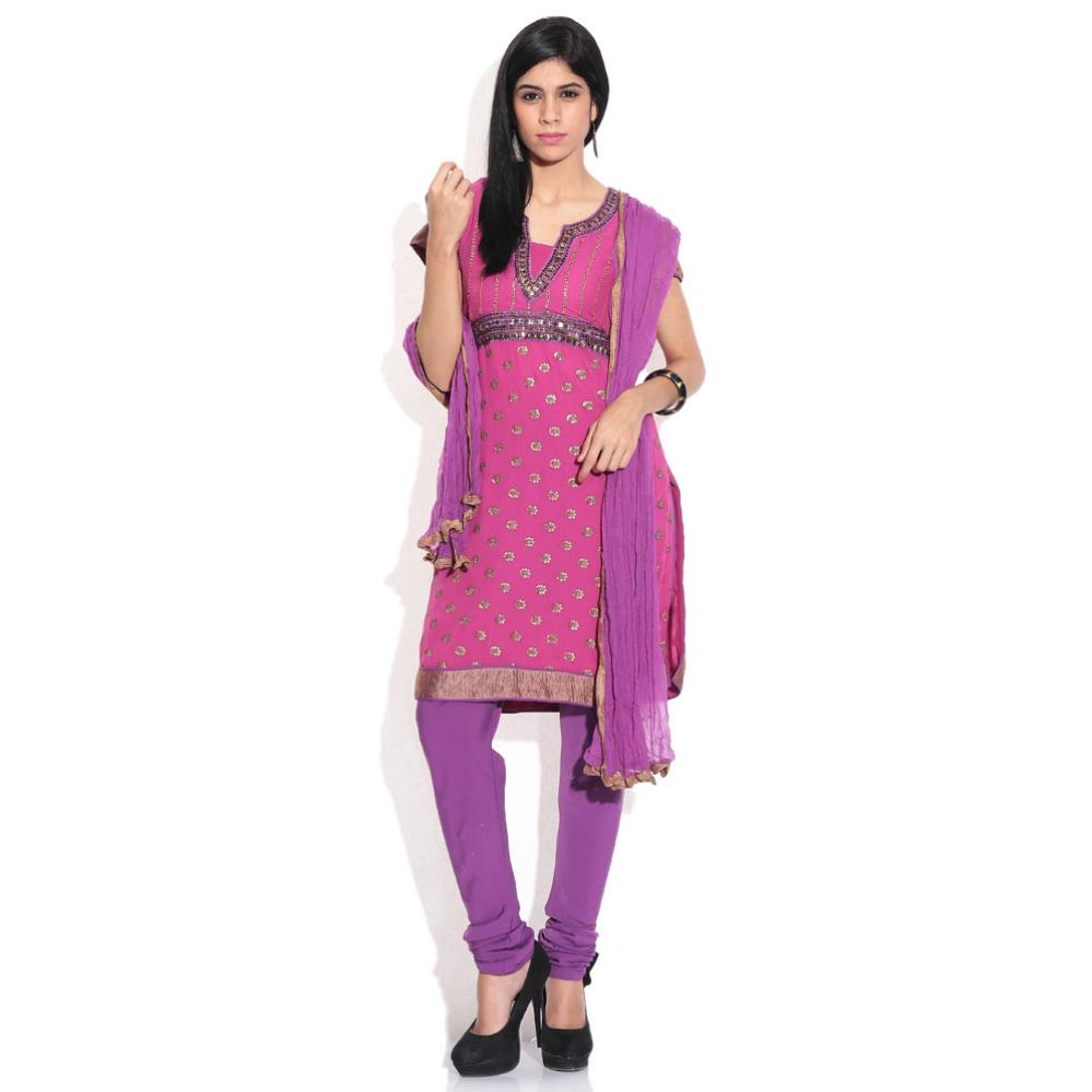 Biba Fuchsia Cutdana Work Stitched Straight Fit Salwar Suit