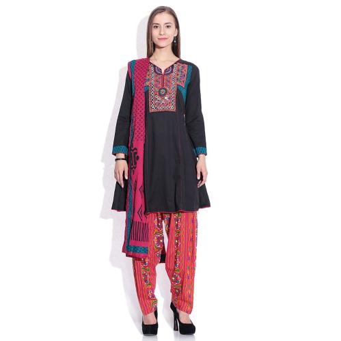 Biba Black Pink Printed Salwar Anarkali Kurta With Dupatta image