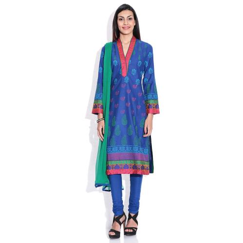 Biba Blue Green Printed Churidar Kurta With Dupatta image